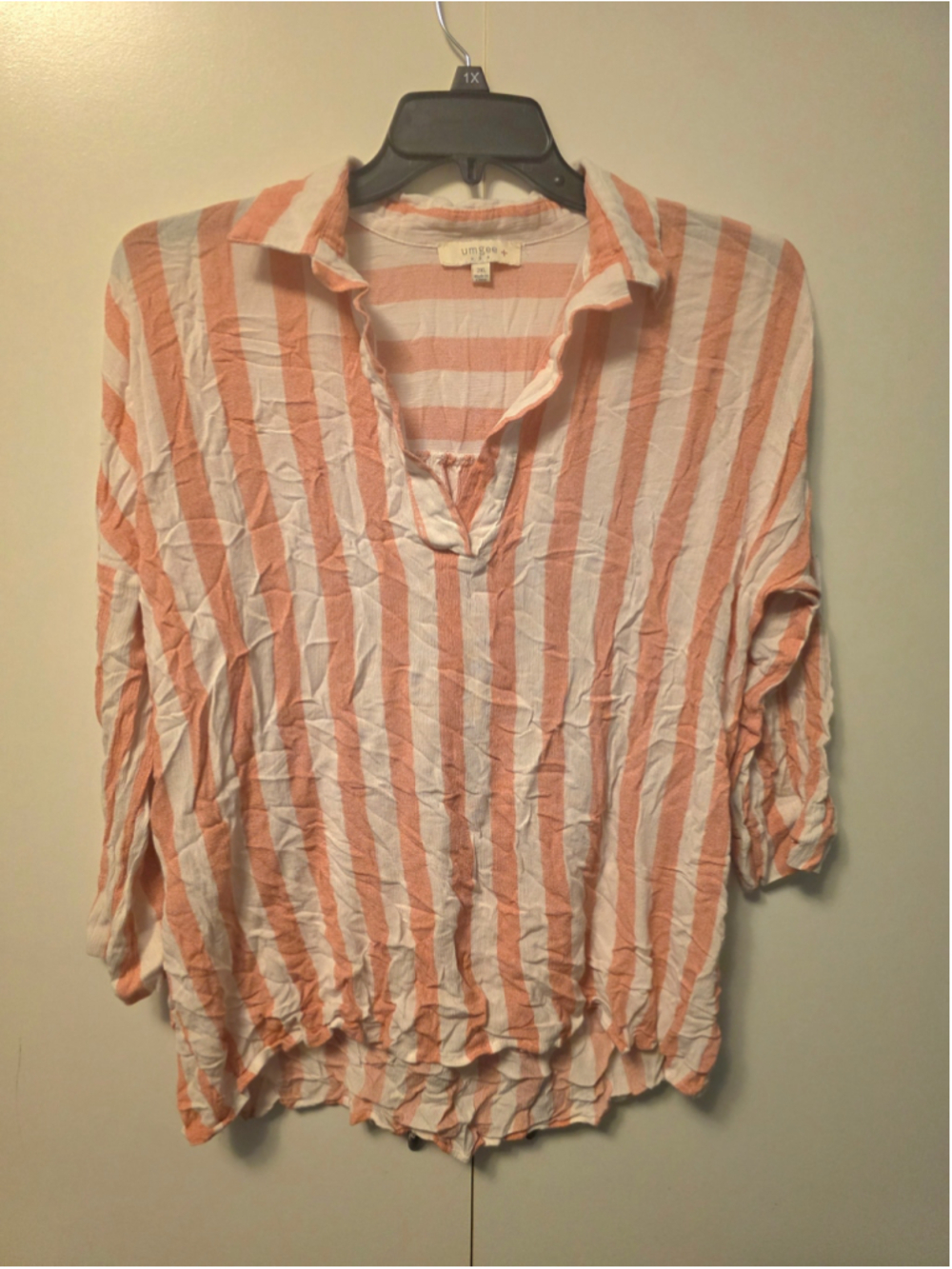 Women's Umgee Striped Button Down Shirt Plus 2X White Peach